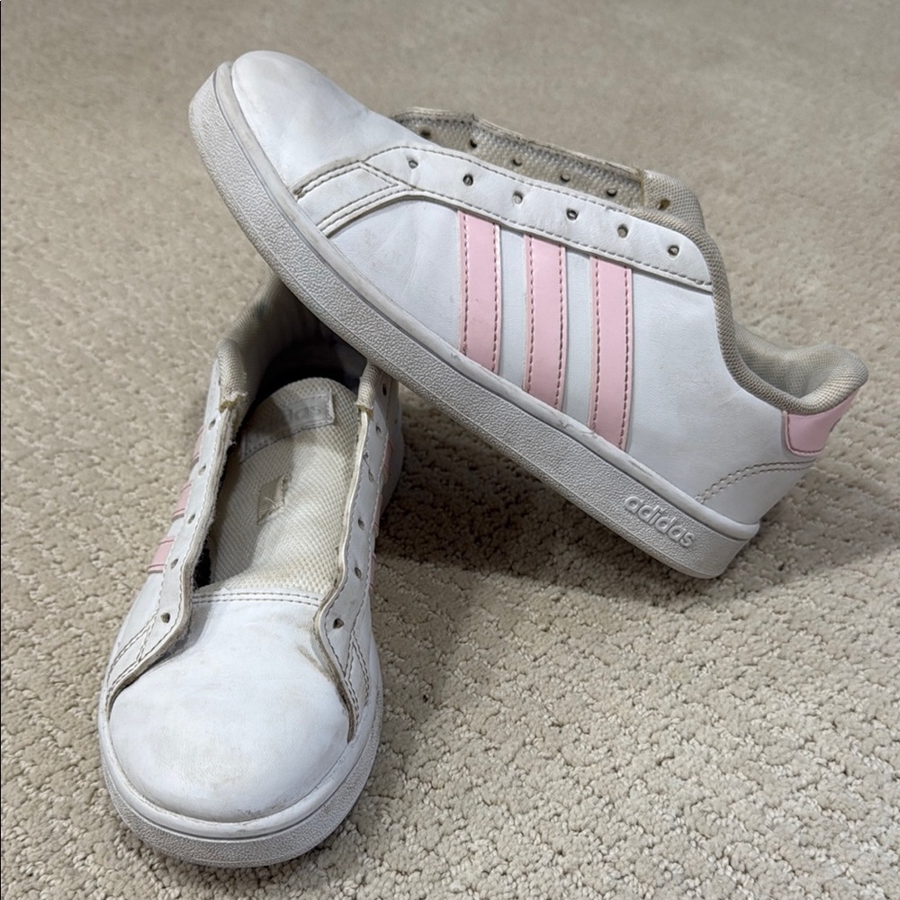 Adidas Grand Court White and Pink Shoes